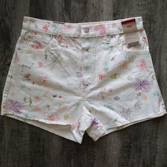 NWT Levi's High Rise Relaxed Mom Cream Denim Jean Shorts Space Doodle - Picture 9 of 16